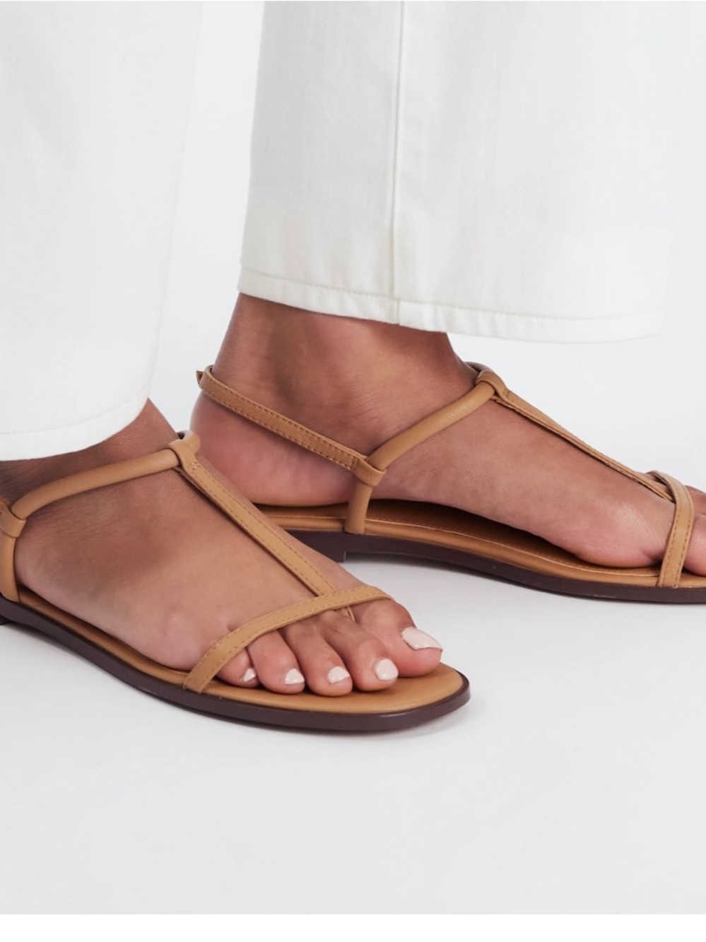Madewell Tan T‑Strap Leather Sandals